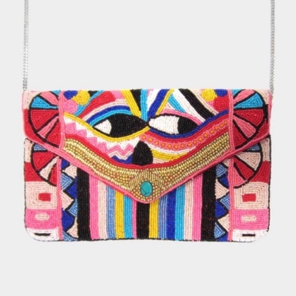 Eye Accented Seed Beaded Clutch/ Crossbody Bag - Picture 4 of 7